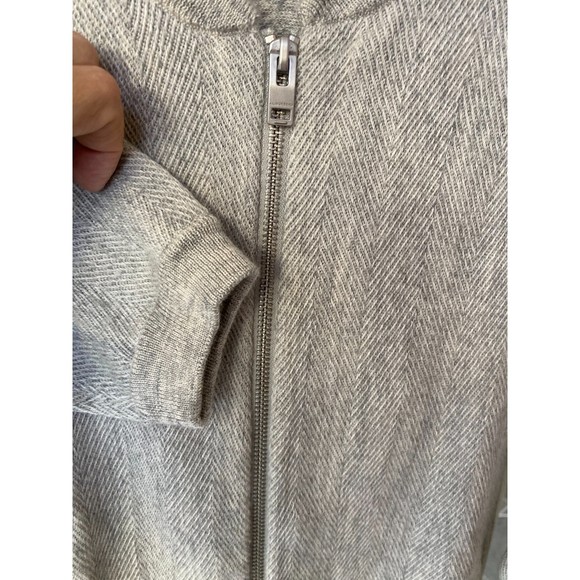 J. Lindeberg Light Grey 100% Wool Herringbone Stripe Full Zip Sweater Size EU S - Picture 3 of 10